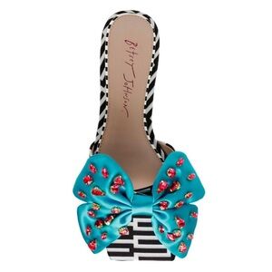 Betsey blue bow pink gem rhinestone bling geometric black white Slide Sandal hot